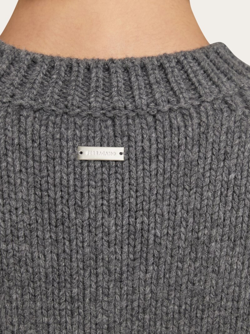 Ferragamo | Men's Knitted Sweater With Dahlia Motif - Grey M