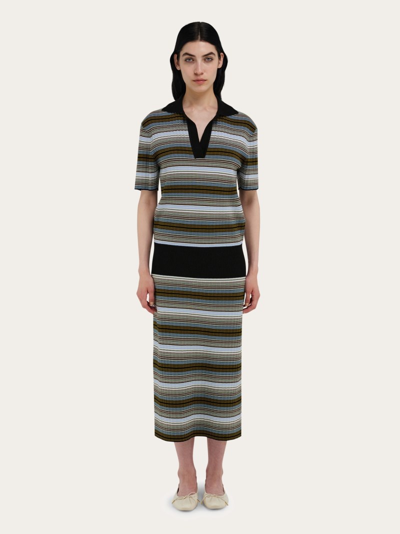 Ferragamo | Women's Knitted Striped Dress - White/Espresso/Oxford