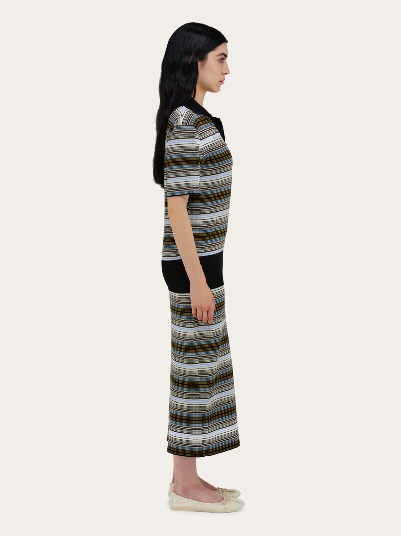 Ferragamo | Women's Knitted Striped Dress - White/Espresso/Oxford