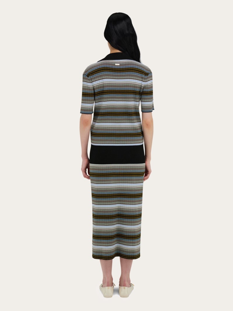 Ferragamo | Women's Knitted Striped Dress - White/Espresso/Oxford
