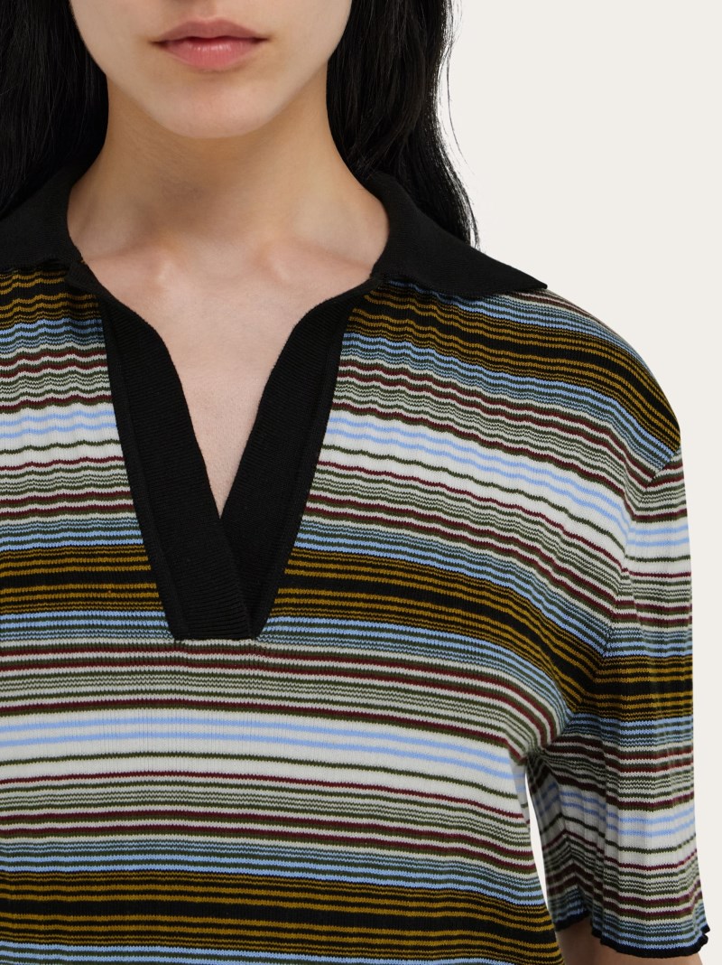 Ferragamo | Women's Knitted Striped Dress - White/Espresso/Oxford