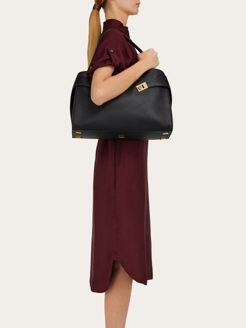 Ferragamo | Women's Hug Soft Bicolor Shoulder Bag - Black/Burgundy