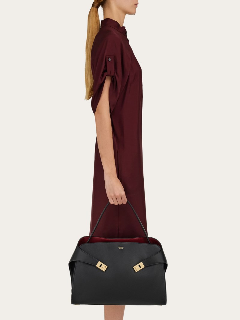 Ferragamo | Women's Hug Soft Bicolor Shoulder Bag - Black/Burgundy