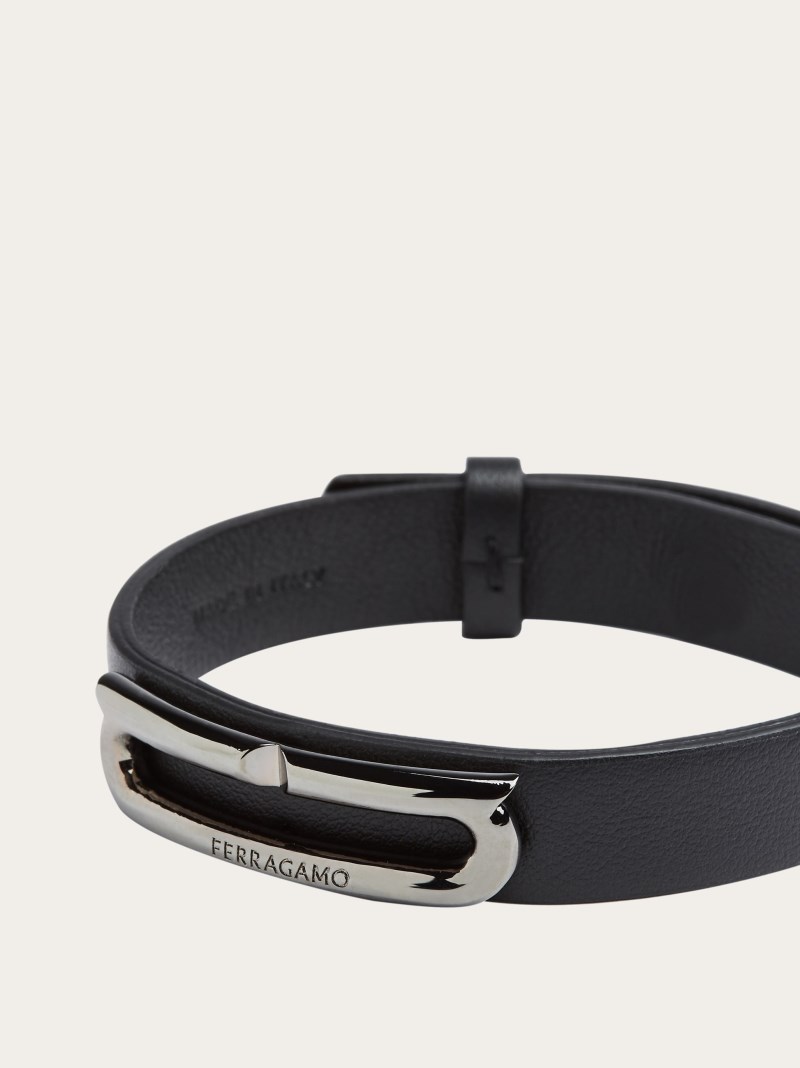 Ferragamo | Men's Bracelet With Gancini Ornament - Black