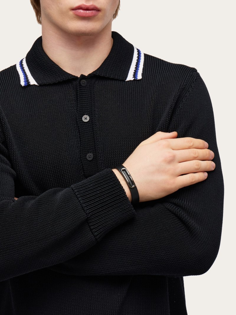 Ferragamo | Men's Bracelet With Gancini Ornament - Black