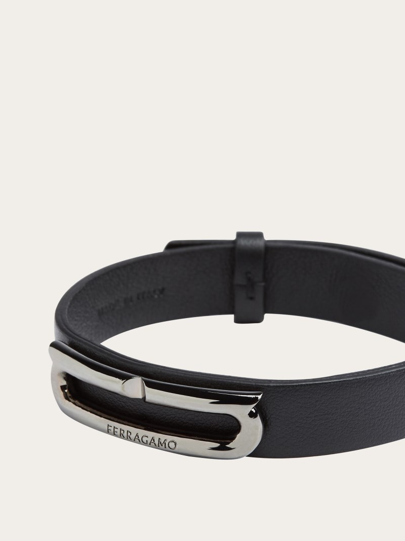 Ferragamo | Men's Bracelet With Gancini Ornament - Black