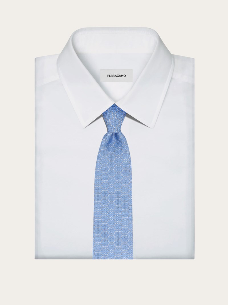 Ferragamo | Men's Gancini Print Silk Tie - Light Blue