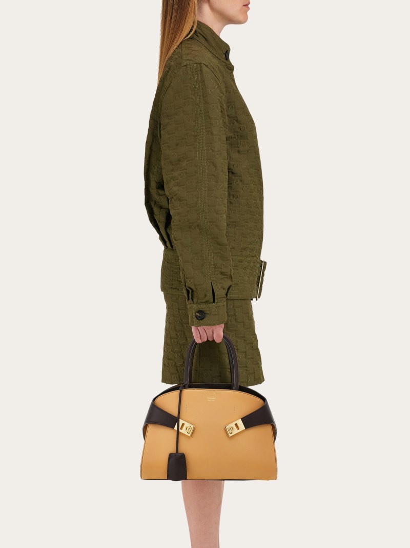 Ferragamo | Women's Hug Bicolor Handbag - Light Camel/Testa Di Moro