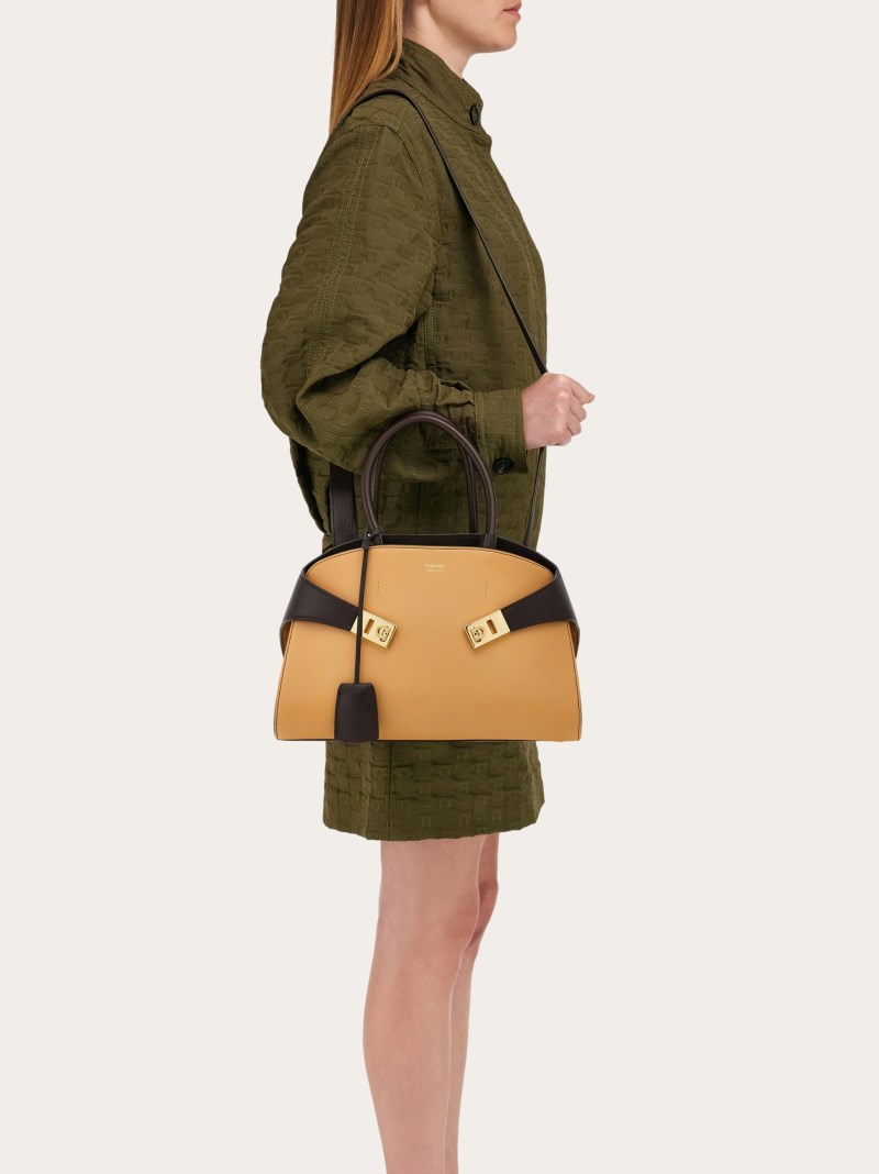 Ferragamo | Women's Hug Bicolor Handbag - Light Camel/Testa Di Moro