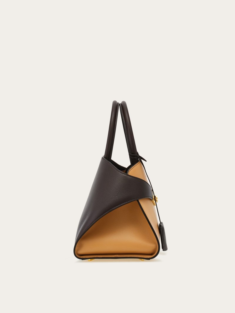 Ferragamo | Women's Hug Bicolor Handbag - Light Camel/Testa Di Moro