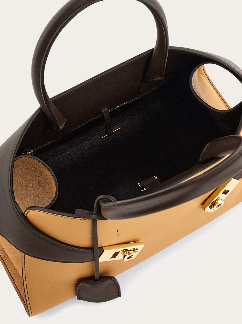 Ferragamo | Women's Hug Bicolor Handbag - Light Camel/Testa Di Moro
