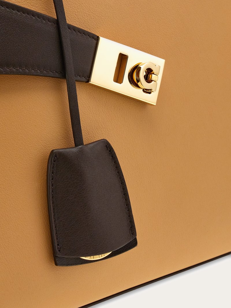 Ferragamo | Women's Hug Bicolor Handbag - Light Camel/Testa Di Moro