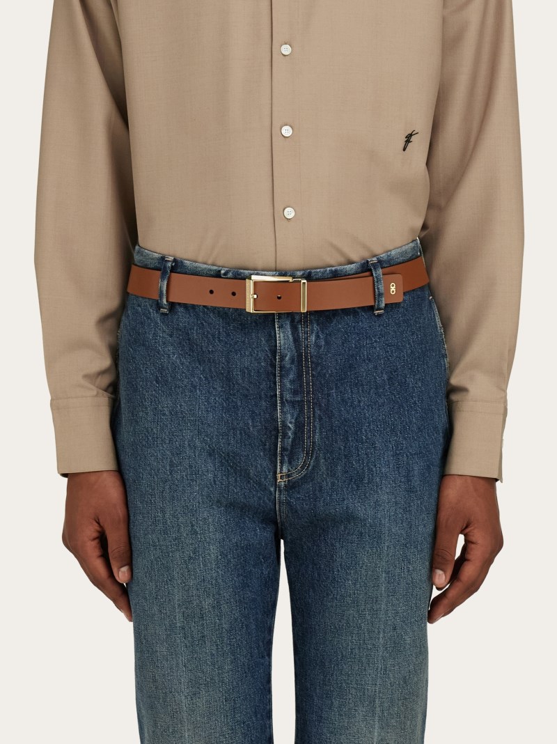 Ferragamo | Men's Reversible And Adjustable Belt - Cognac/Black