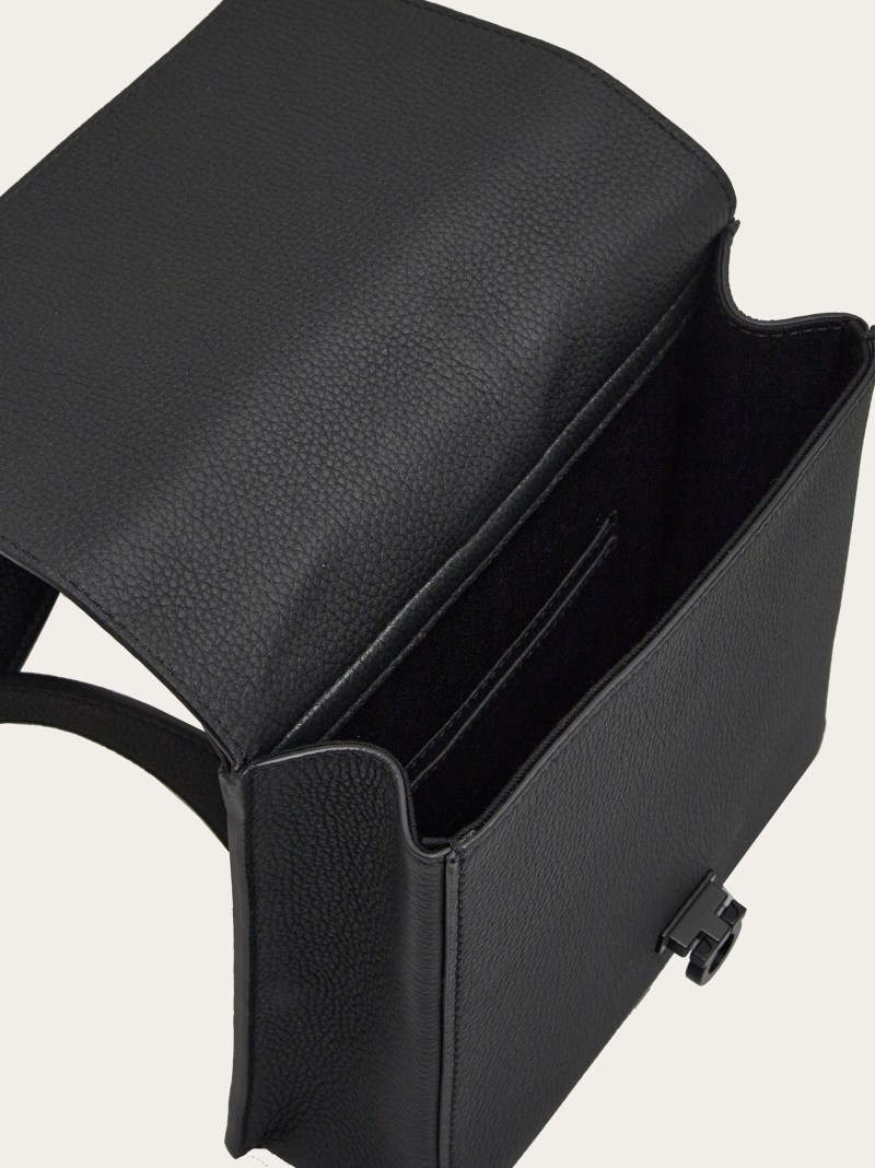 Ferragamo | Men's Asymmetric Shoulder Bag With Gancini Buckles - Black