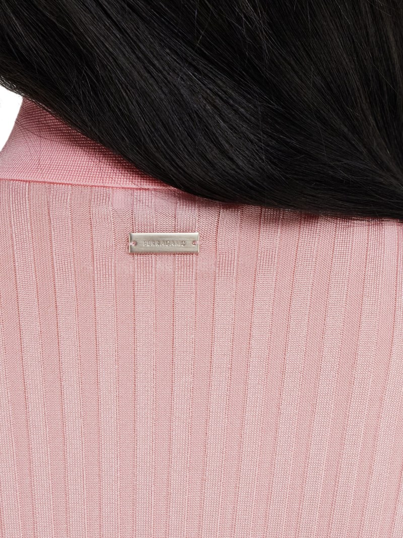 Ferragamo | Women's Long Sleeved Ribbed Knit Polo Top - Cotton Candy