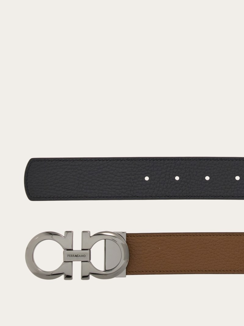 Ferragamo | Men's Reversible And Adjustable Gancini Belt - Brown Sugar/Black