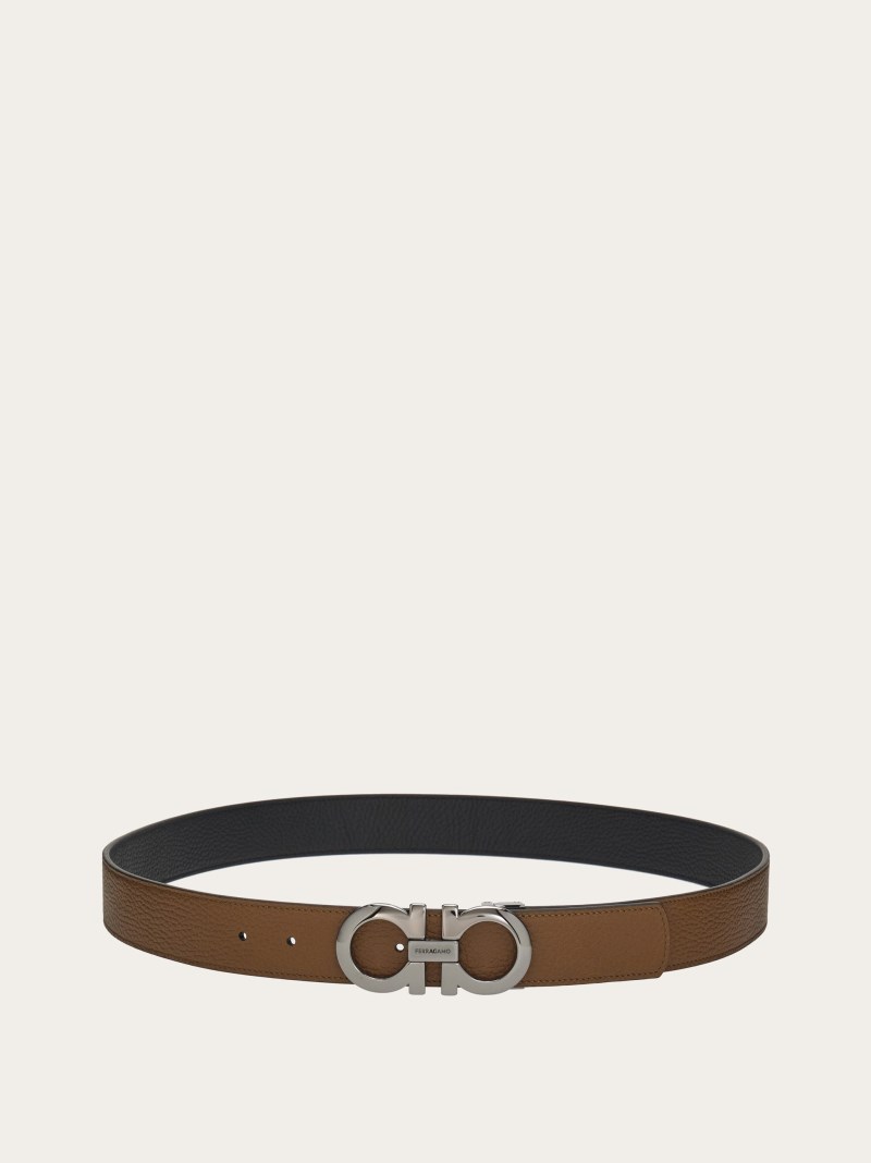 Ferragamo | Men's Reversible And Adjustable Gancini Belt - Brown Sugar/Black