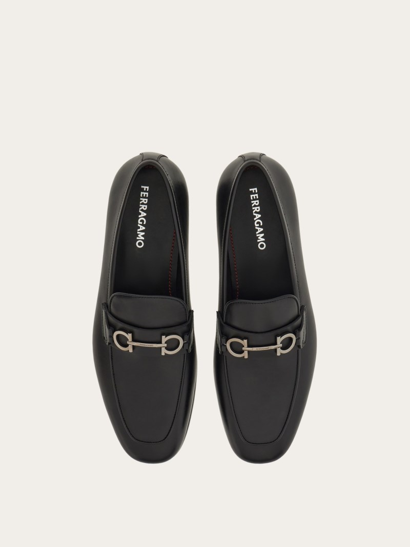 Ferragamo | Men's Moccasin With Gancini Ornament - Black
