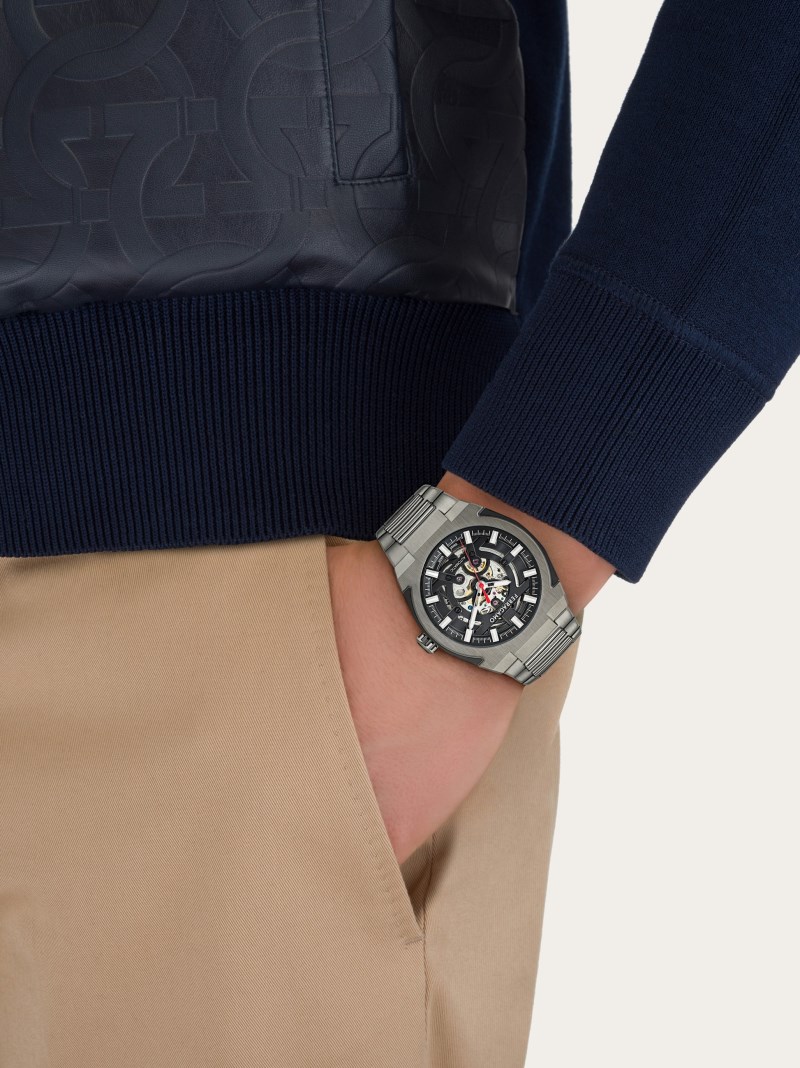 Ferragamo | Men's Supreme Skeleton Watch - Ip Gun/Black