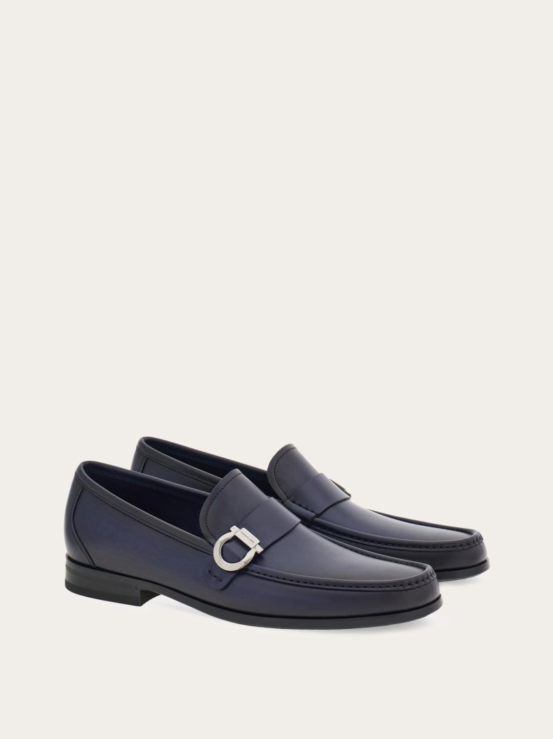 Ferragamo | Men's Moccasin With Gancini Ornament - Midnight Blue
