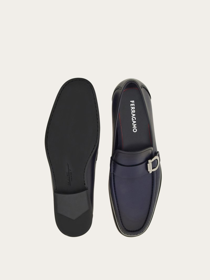 Ferragamo | Men's Moccasin With Gancini Ornament - Midnight Blue