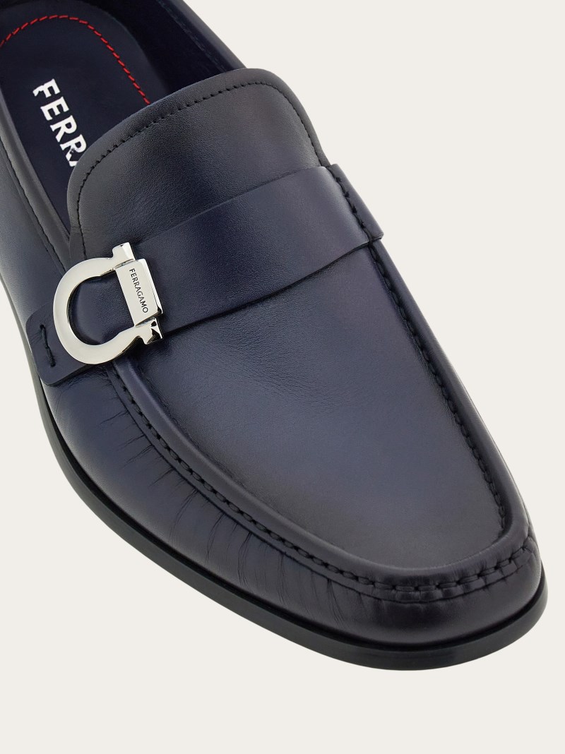 Ferragamo | Men's Moccasin With Gancini Ornament - Midnight Blue