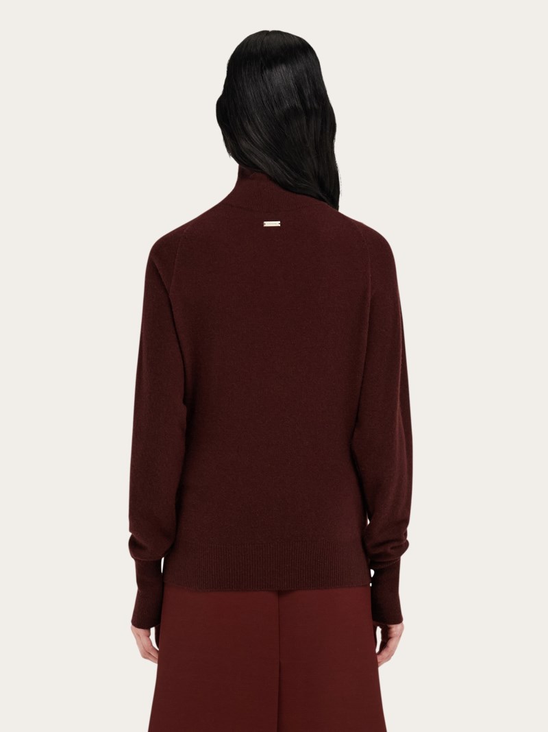 Ferragamo | Women's Knitted Mock Neck Top With Cut Out Detail - Dark Oxblood