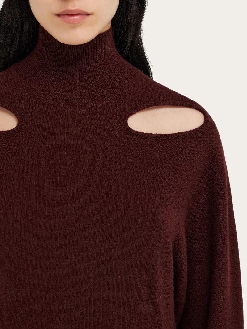 Ferragamo | Women's Knitted Mock Neck Top With Cut Out Detail - Dark Oxblood