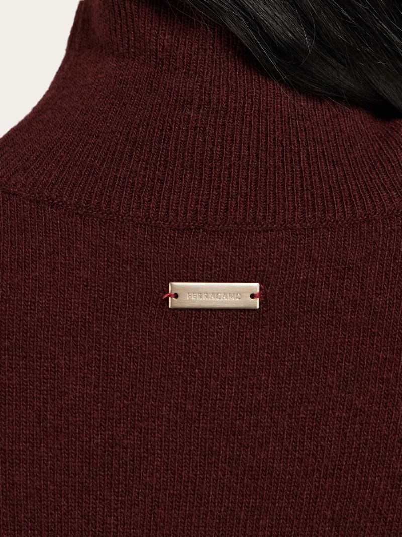 Ferragamo | Women's Knitted Mock Neck Top With Cut Out Detail - Dark Oxblood