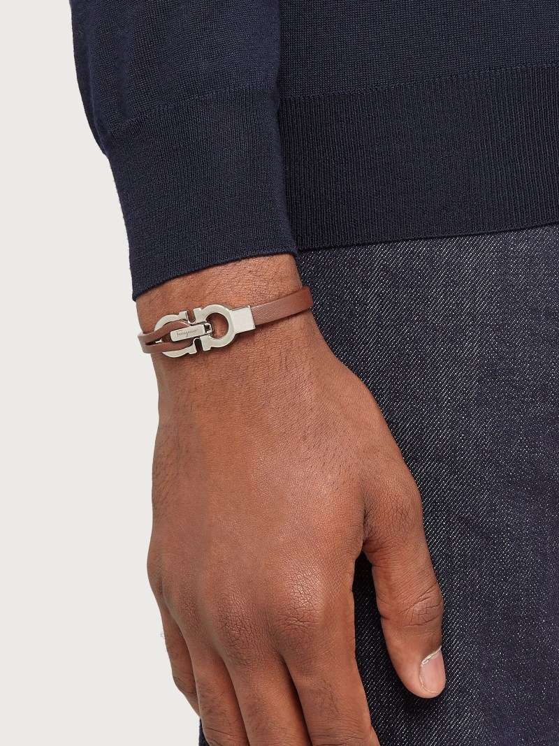 Ferragamo | Men's Gancini Bracelet - Brown (Size 17)