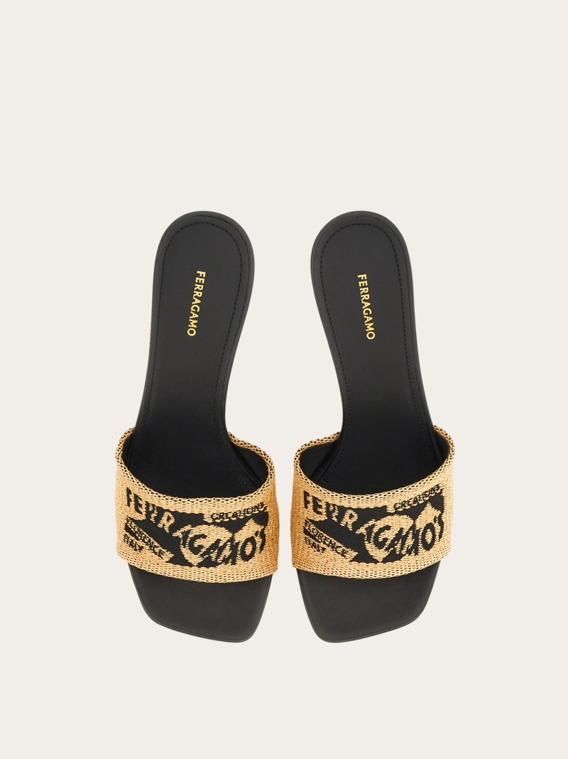 Ferragamo | Women's Jacquard Slide With Logo - Honey/Black