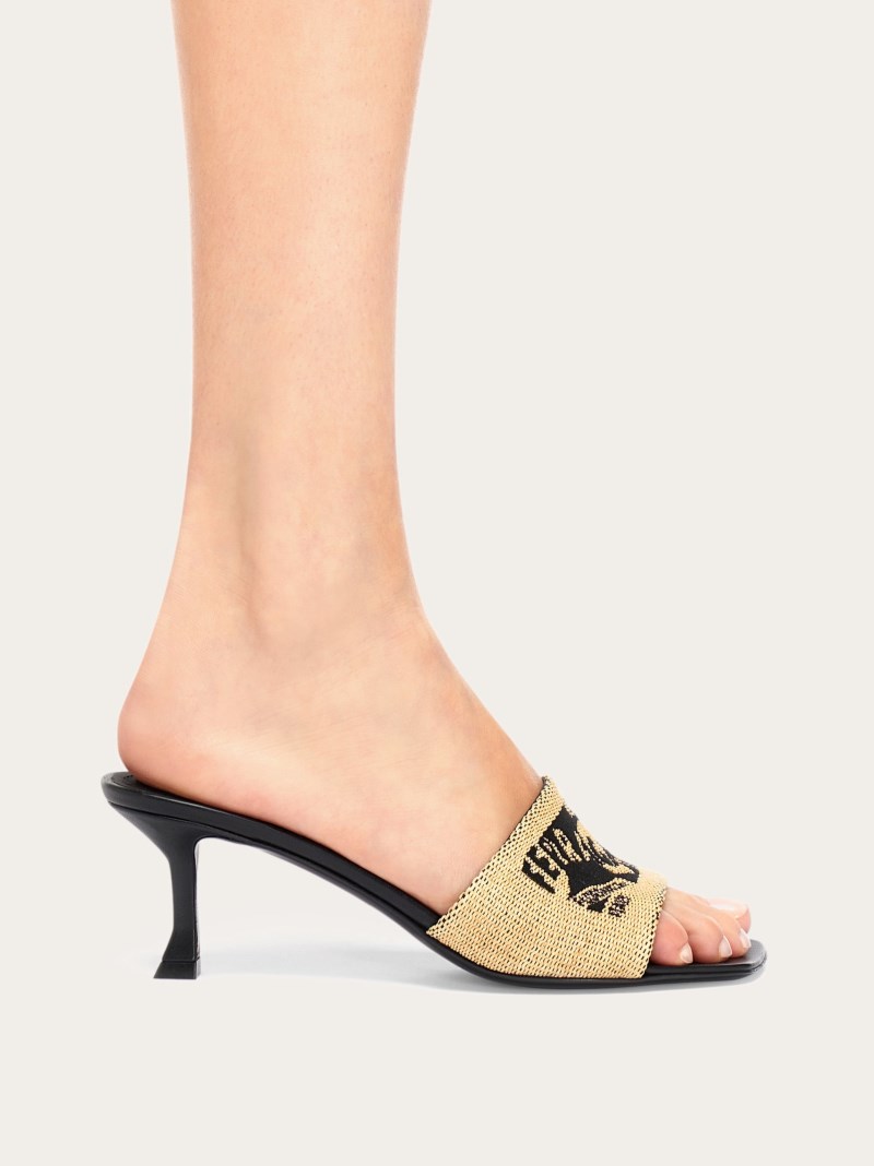 Ferragamo | Women's Jacquard Slide With Logo - Honey/Black