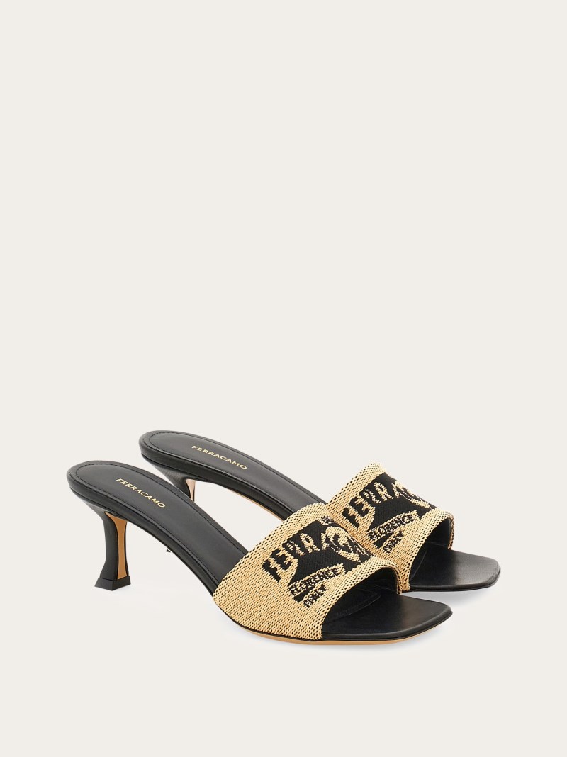 Ferragamo | Women's Jacquard Slide With Logo - Honey/Black