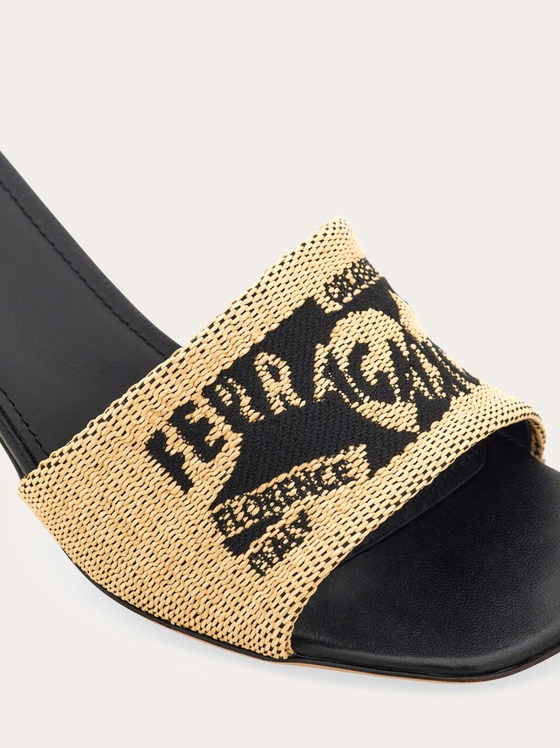 Ferragamo | Women's Jacquard Slide With Logo - Honey/Black