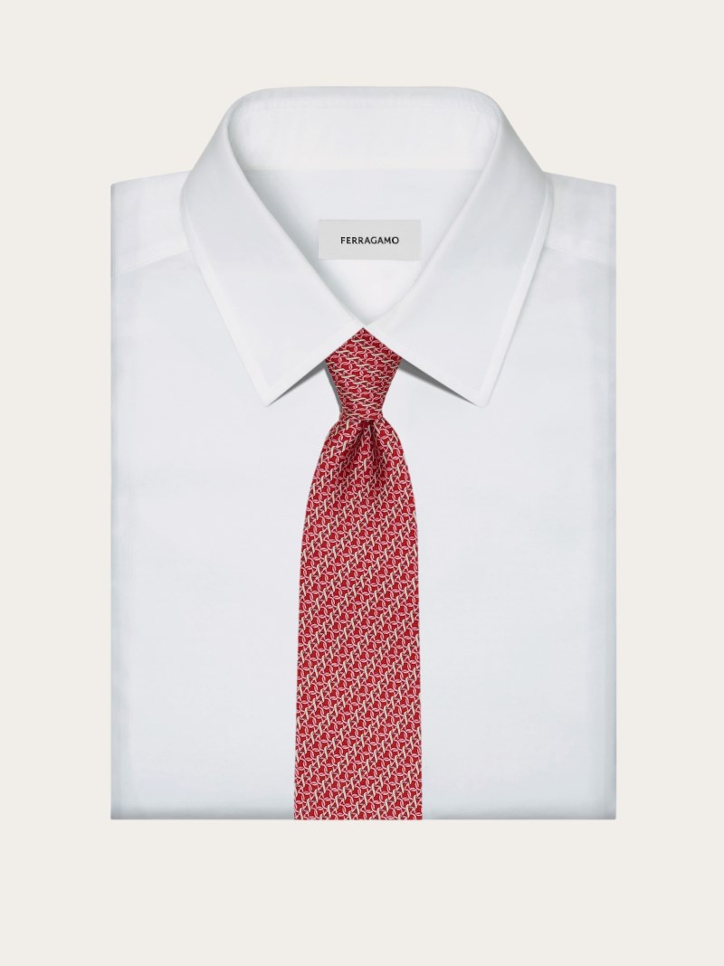Ferragamo | Men's Gancini Print Silk Tie - Red