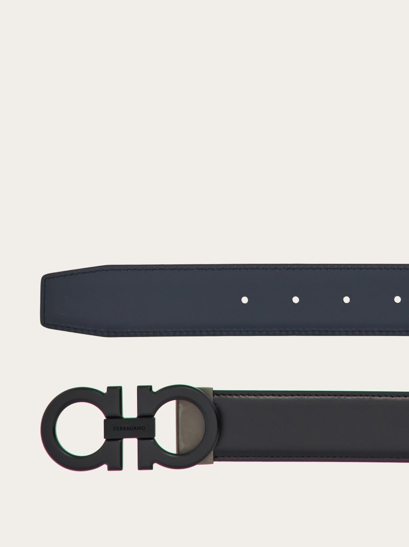 Ferragamo | Men's Reversible And Adjustable Gancini Belt - Black/Marine Blue