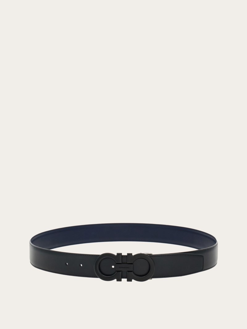 Ferragamo | Men's Reversible And Adjustable Gancini Belt - Black/Marine Blue