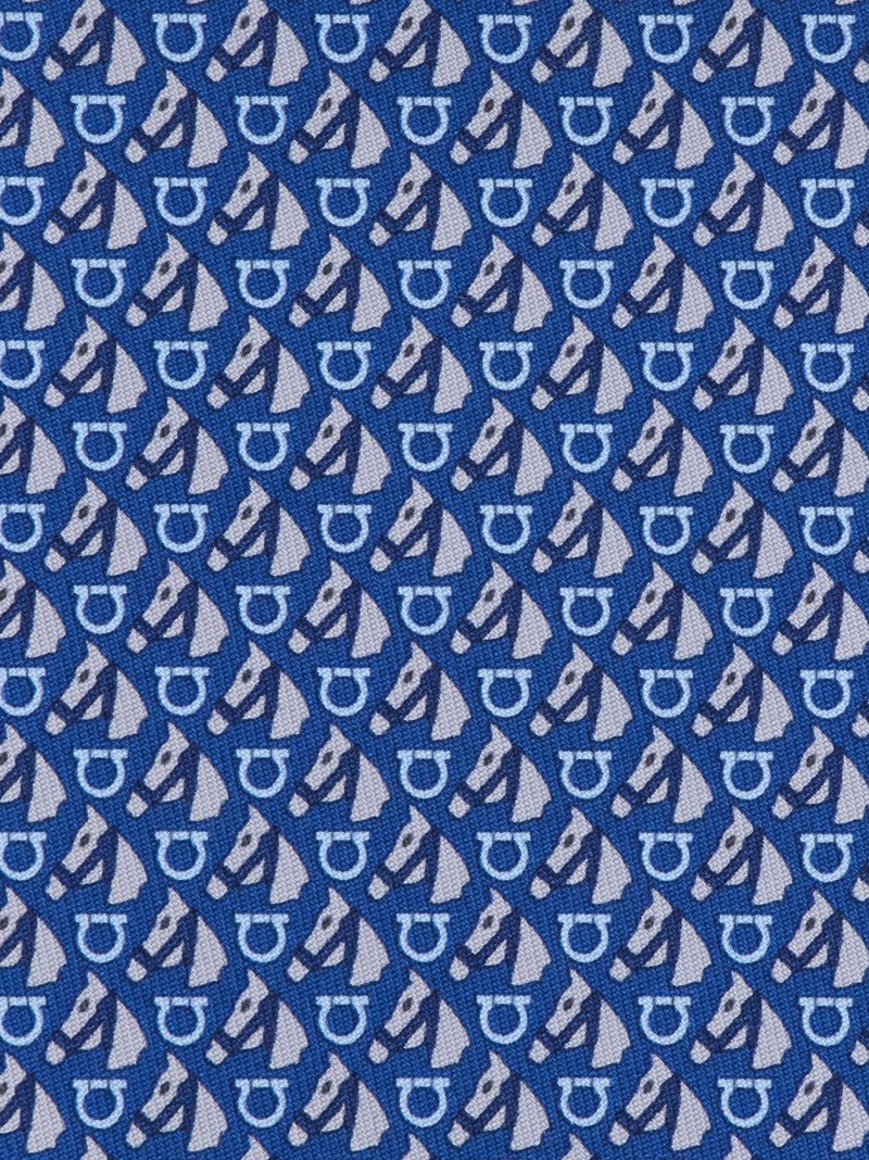Ferragamo | Men's Equestrian Print Silk Tie - Navy Blue