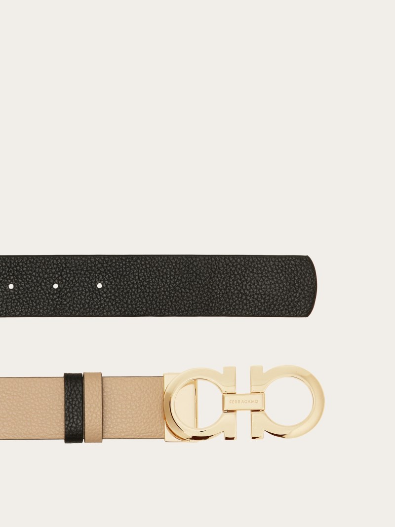 Ferragamo | Women's Adjustable And Reversible Gancini Belt - Deer/Black