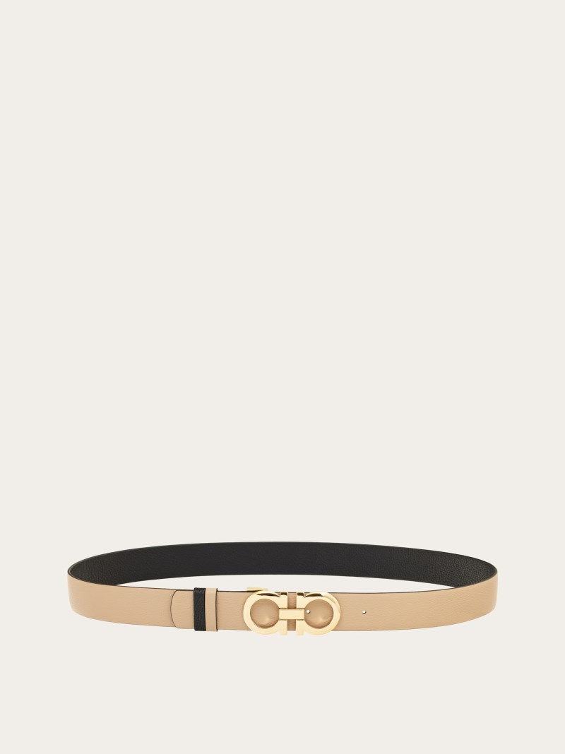 Ferragamo | Women's Adjustable And Reversible Gancini Belt - Deer/Black