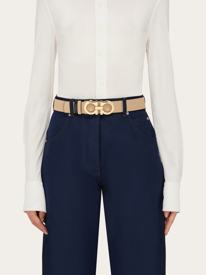 Ferragamo | Women's Adjustable And Reversible Gancini Belt - Deer/Black
