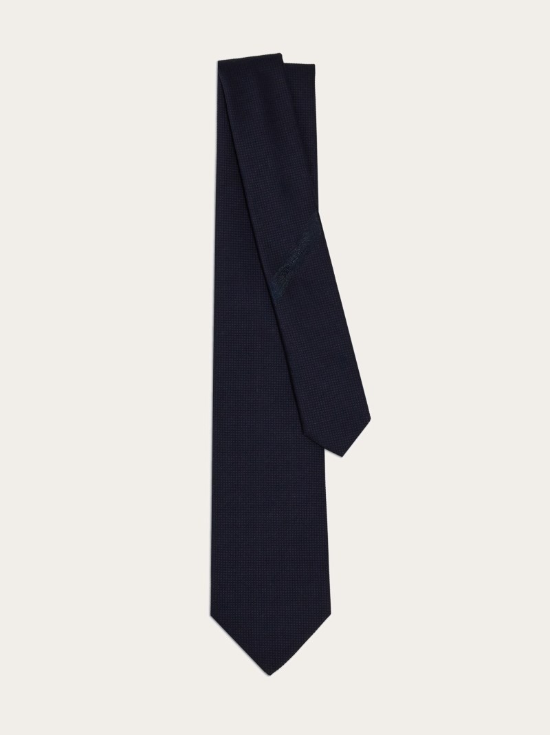 Ferragamo | Men's Cotton And Silk Piquet Tie - Blue Navy
