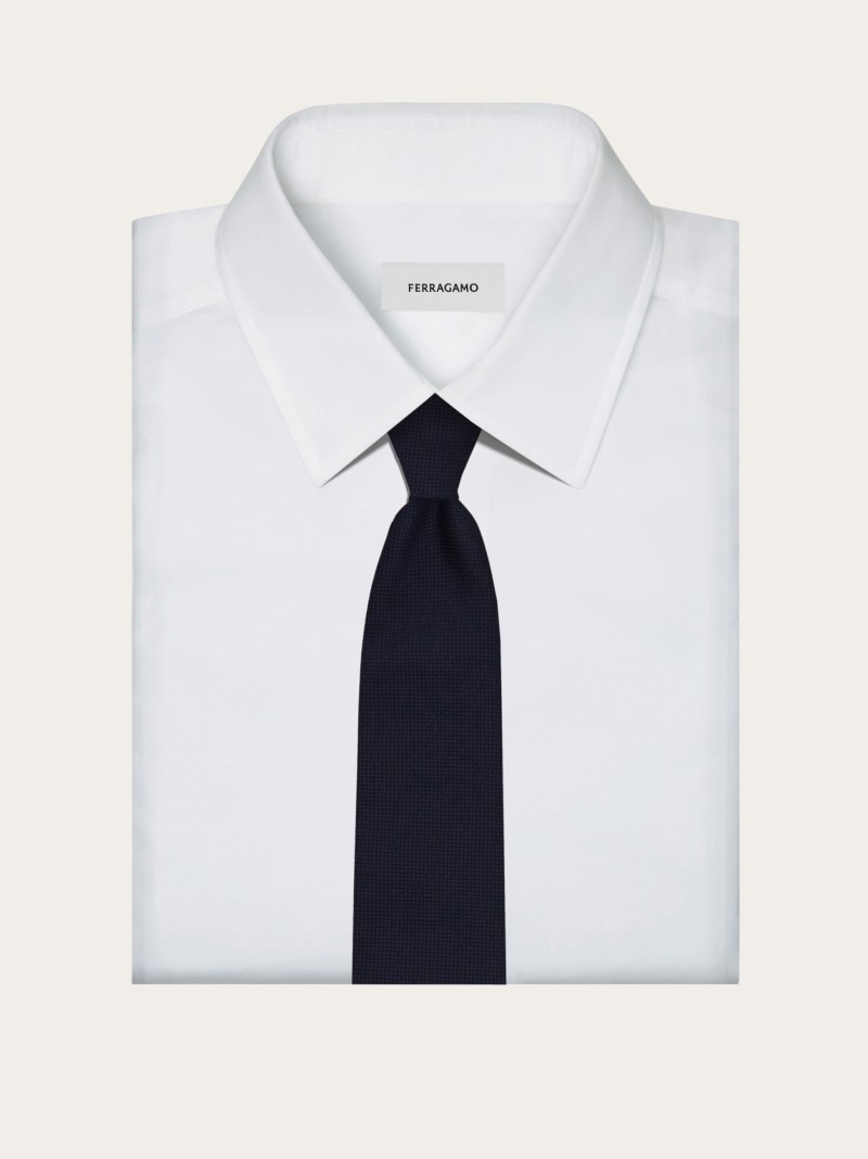 Ferragamo | Men's Cotton And Silk Piquet Tie - Blue Navy