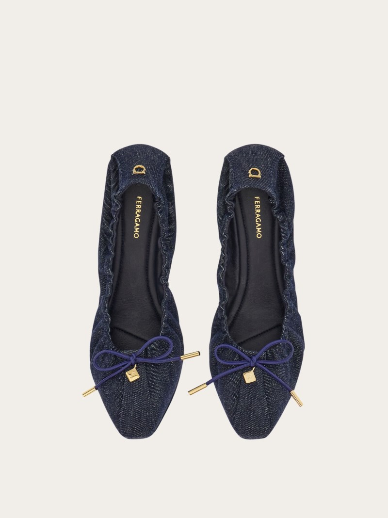 Ferragamo | Women's Elasticated Ballet Flat - Navy Blue