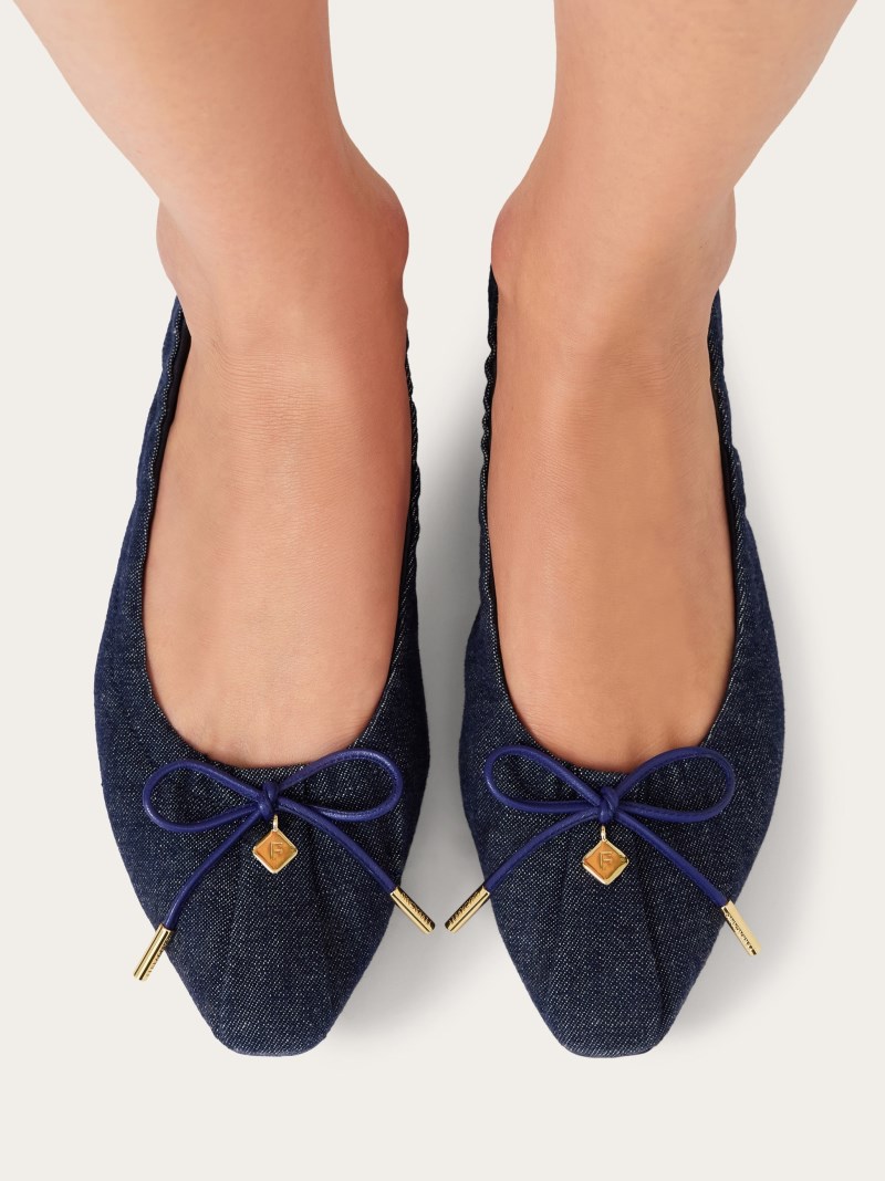 Ferragamo | Women's Elasticated Ballet Flat - Navy Blue