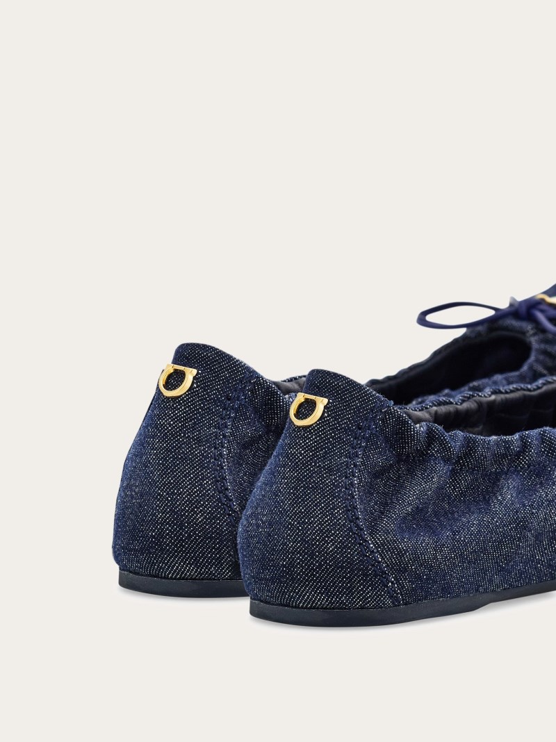 Ferragamo | Women's Elasticated Ballet Flat - Navy Blue