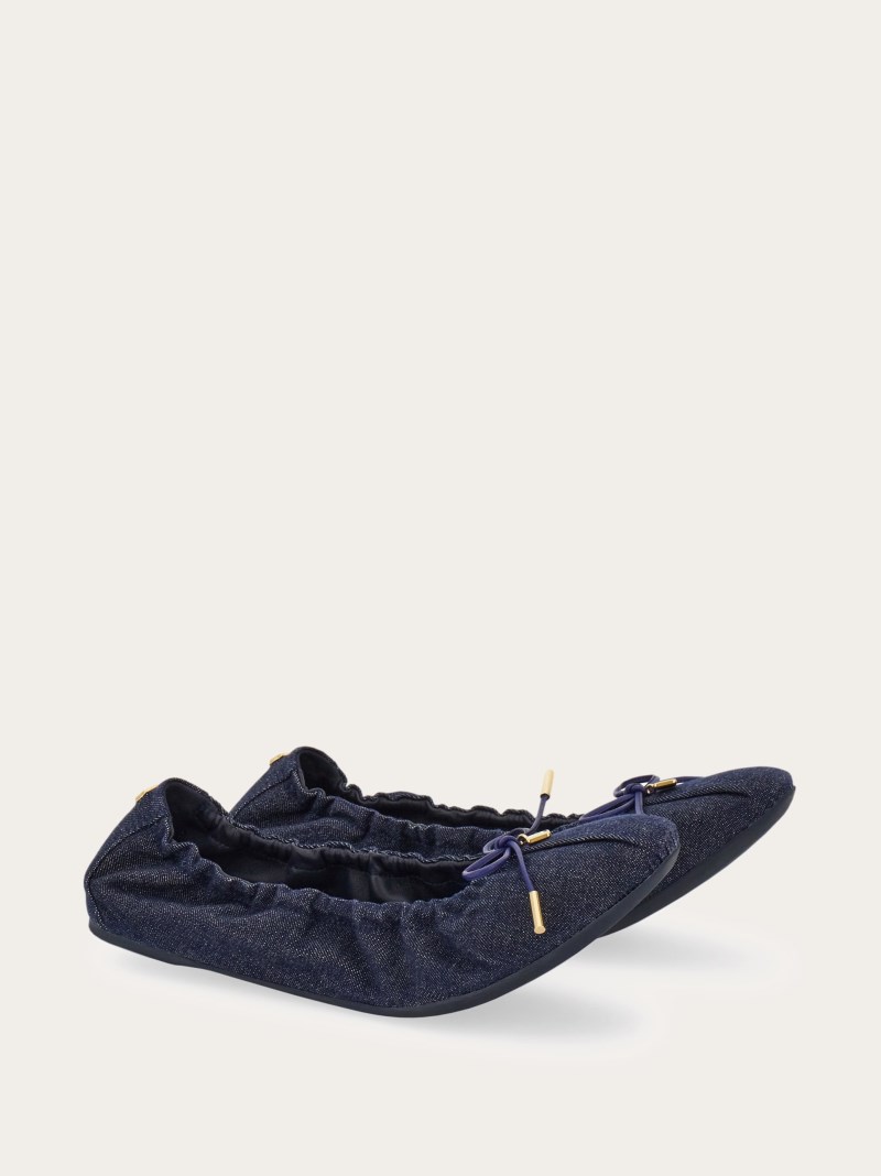 Ferragamo | Women's Elasticated Ballet Flat - Navy Blue