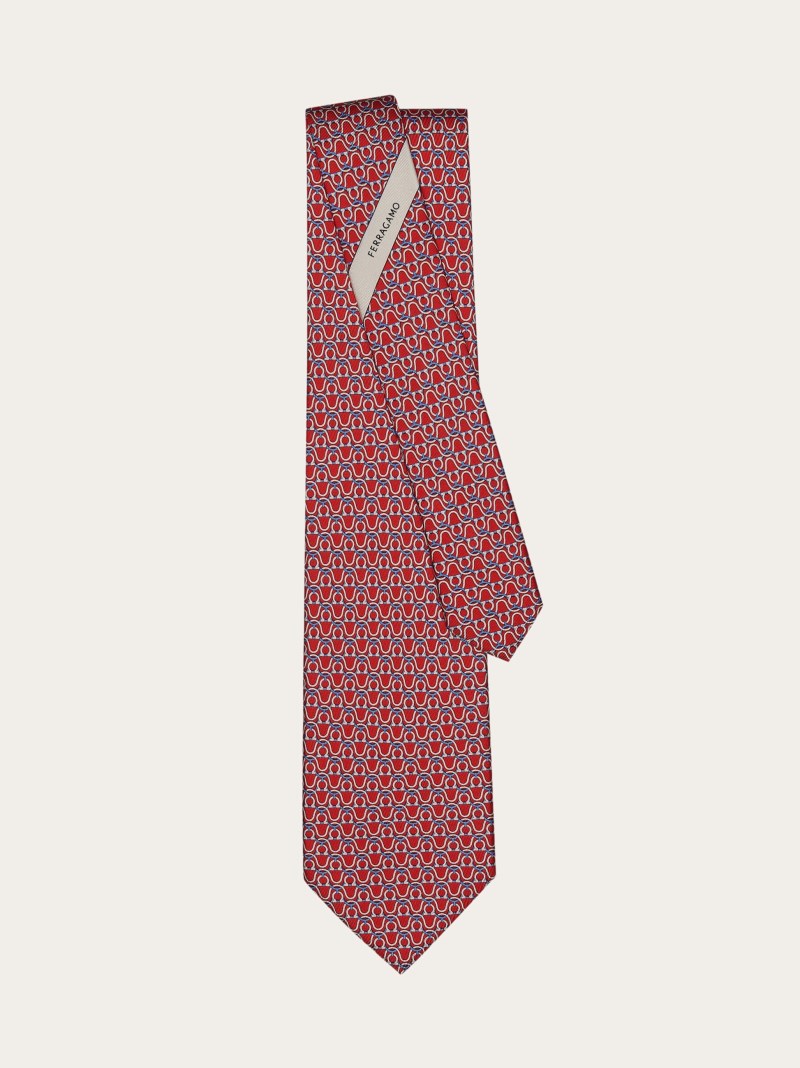 Ferragamo | Men's Gancini Print Silk Tie - Red