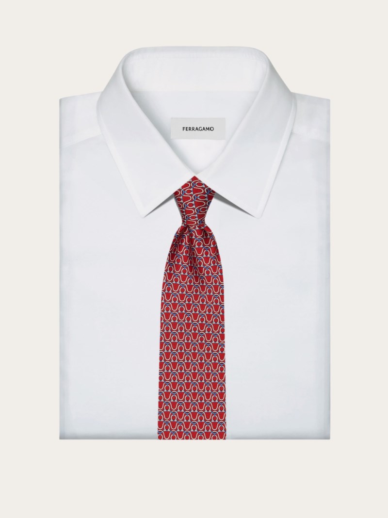 Ferragamo | Men's Gancini Print Silk Tie - Red
