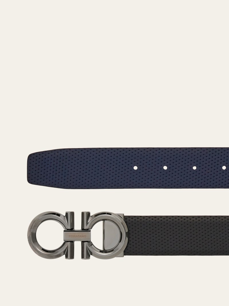 Ferragamo | Men's Reversible And Adjustable Gancini Belt - Black/Navy Blue